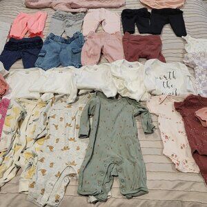 0-3 Month Baby Girl Bundle Pajamas Pants Onesies Snowsuit Cardigan Rompers
